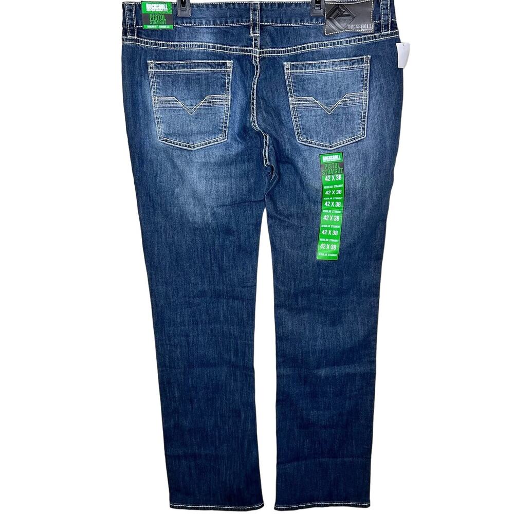 Rock & Roll Cowboy Pistol Straight Reflex Jeans 42x38 Men Med Wash Western Denim